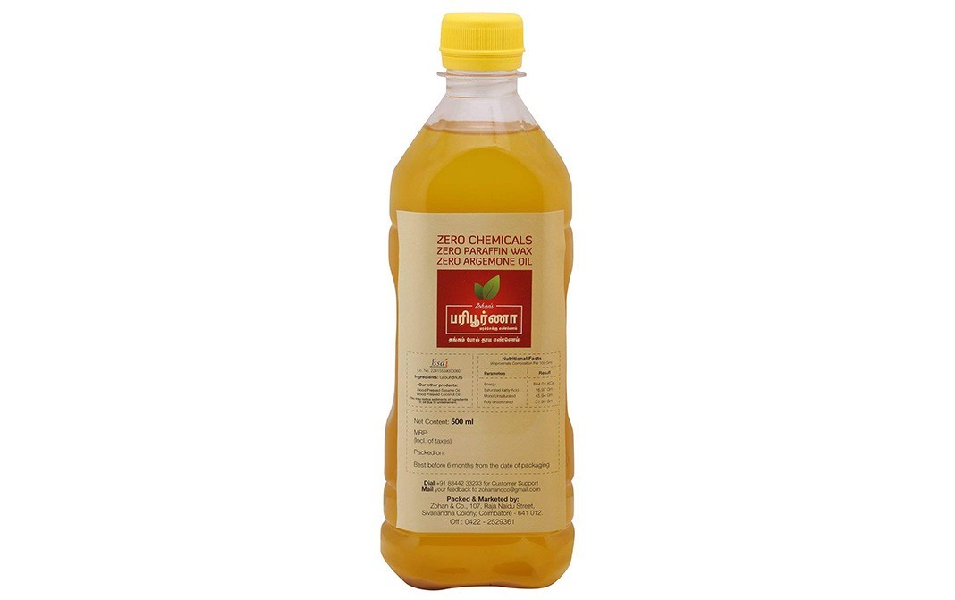 Zohan's Paripoorna Groundnut Oil    Bottle  500 millilitre